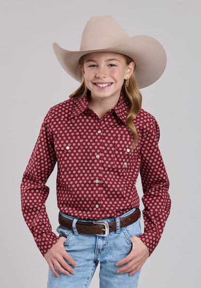 Roper Girls Roper Red Stretch Foulard Long Sleeve Shirt