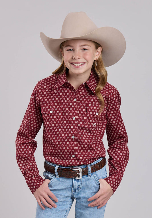 Roper Girls Roper Red Stretch Foulard Long Sleeve Shirt