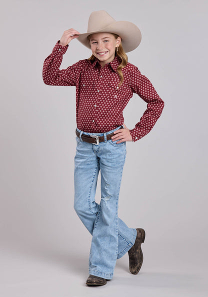 Roper Girls Roper Red Stretch Foulard Long Sleeve Shirt