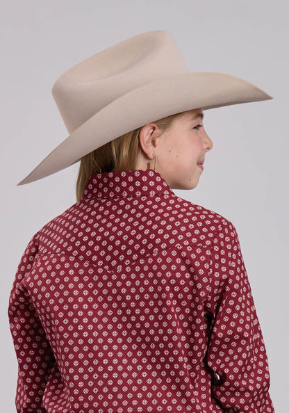Roper Girls Roper Red Stretch Foulard Long Sleeve Shirt