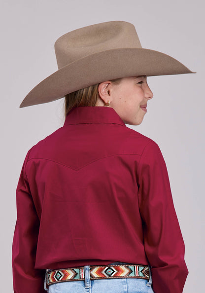 Roper Girls Roper Red Solid Stretch Long Sleeve Shirt