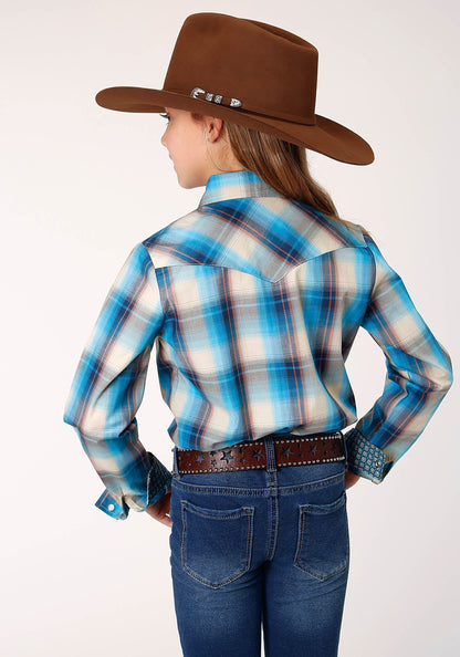 Roper Girls Long Sleeve Snap Sunset Plaid Western Shirt