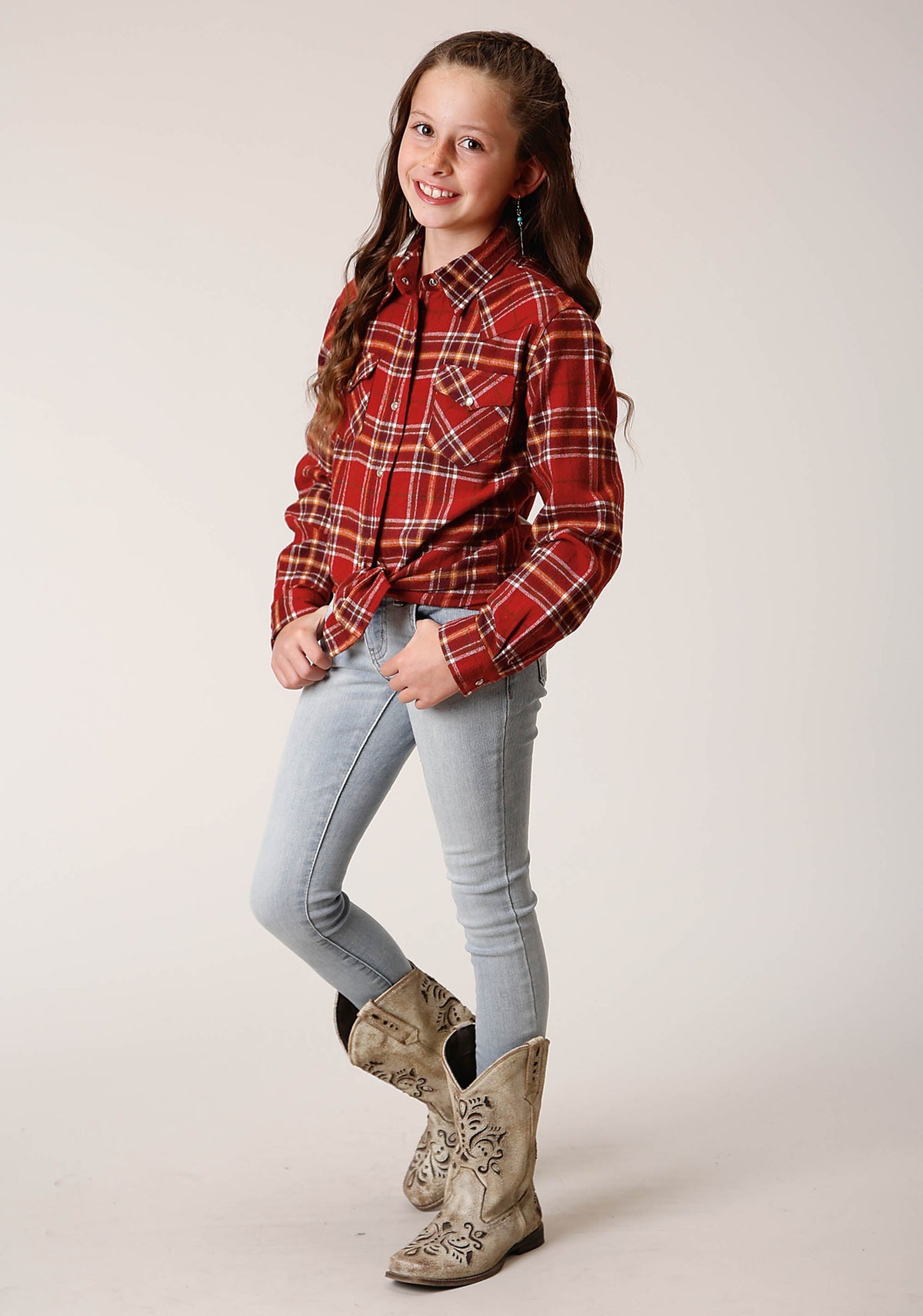 Roper Girls Long Sleeve Button Unlined Flannel Western Shirt