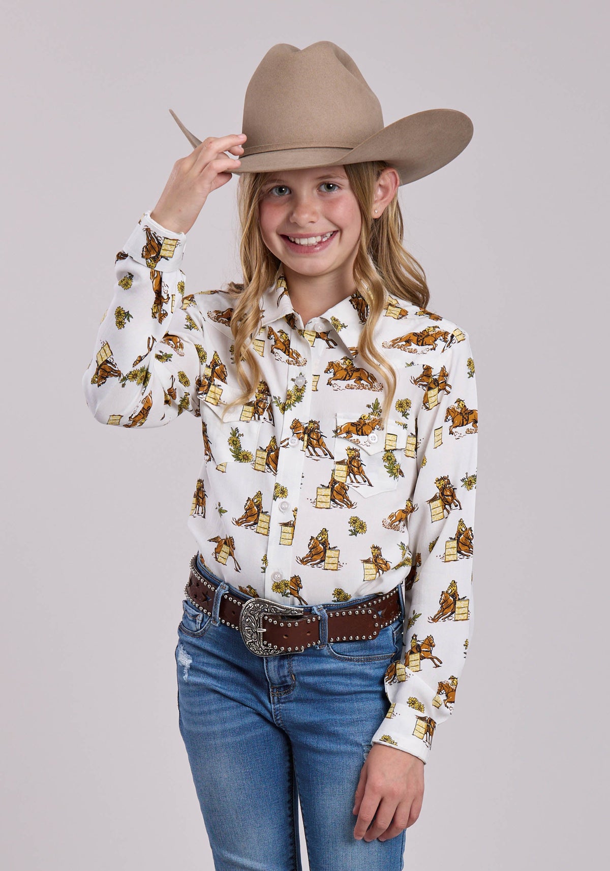 Roper Girls Roper Racers Printed Rayon Long Sleeve Shirt