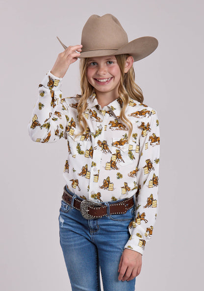 Roper Girls Roper Racers Printed Rayon Long Sleeve Shirt