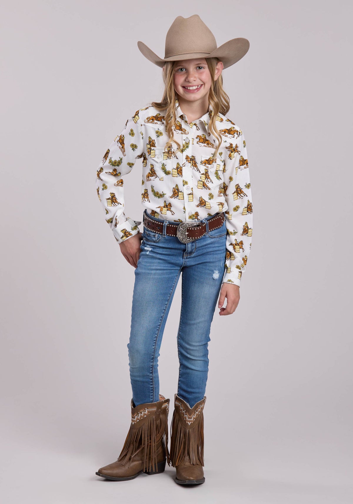 Roper Girls Roper Racers Printed Rayon Long Sleeve Shirt