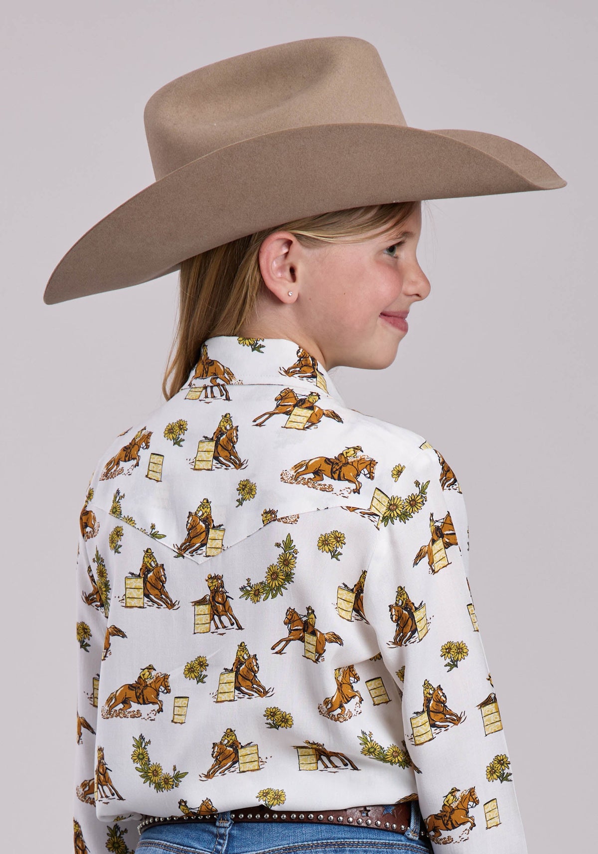 Roper Girls Roper Racers Printed Rayon Long Sleeve Shirt