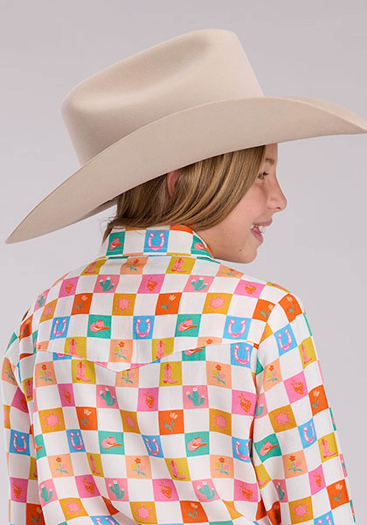 Roper Girls Long Sleeve Snap Checkers Print Rayon Wstn Blouse Western Shirt