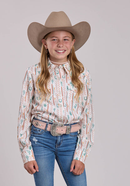 Roper Girls Roper Checkers Stripe Long Sleeve Shirt