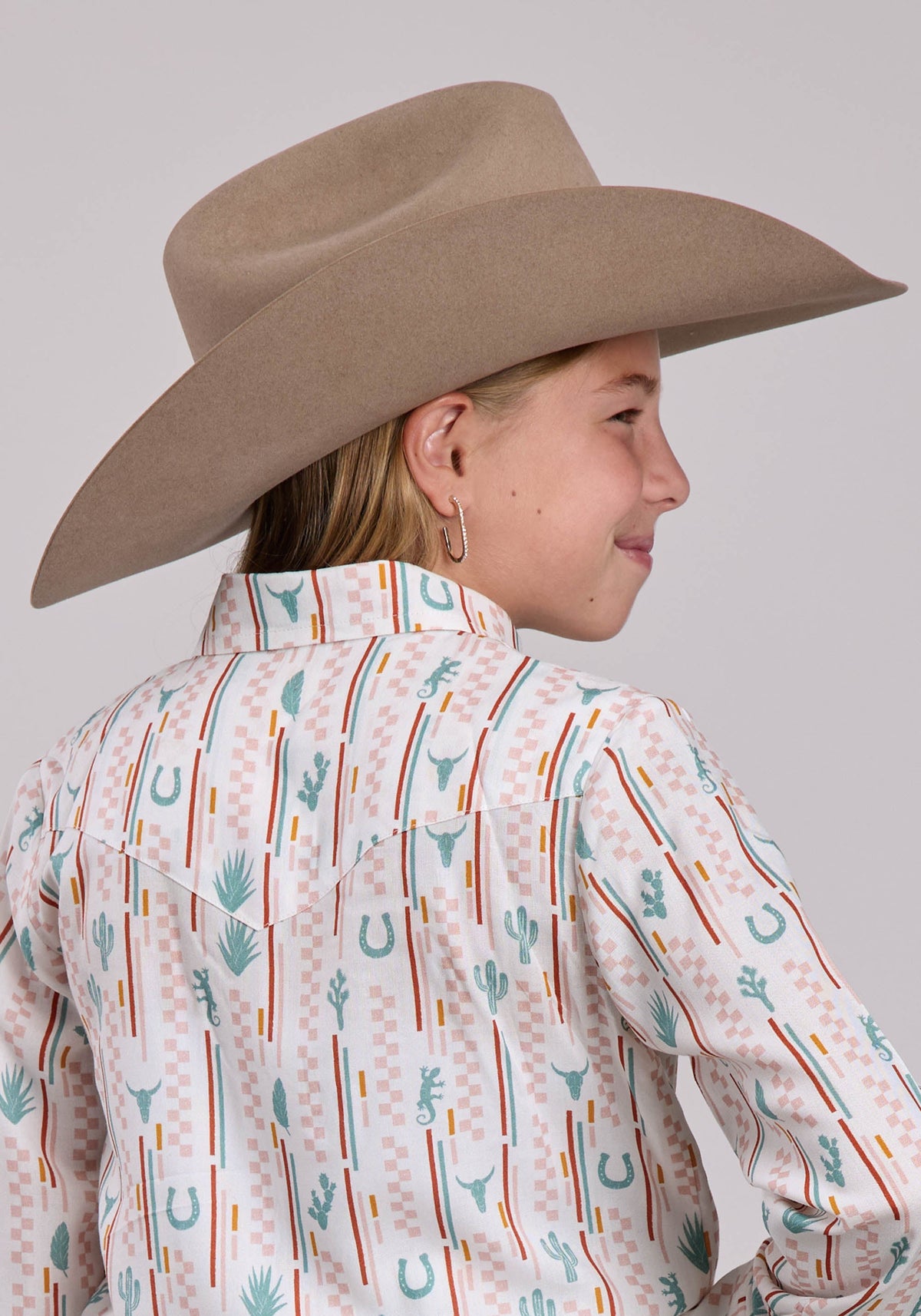 Roper Girls Roper Checkers Stripe Long Sleeve Shirt