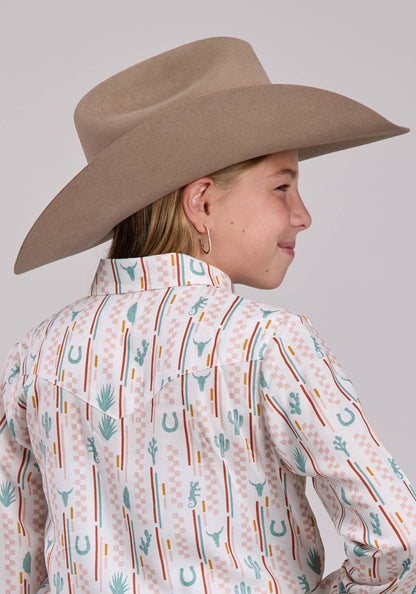 Roper Girls Roper Checkers Stripe Long Sleeve Shirt