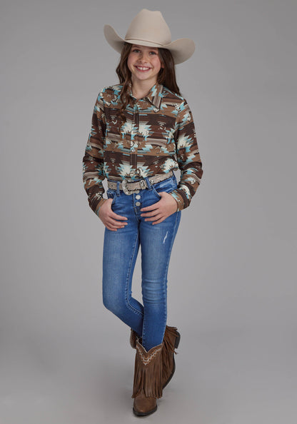 Roper Girls Icon Aztec Print Rayon Long Sleeve Snap Western Shirt