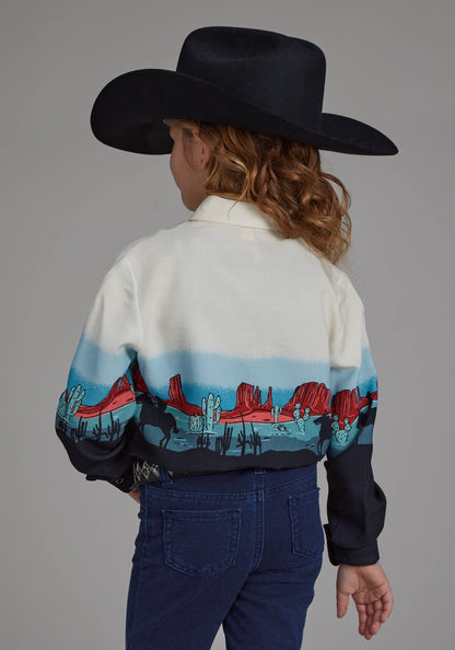 Roper Girls Western Border Printed Rayon Long Sleeve Snap Western Shirt