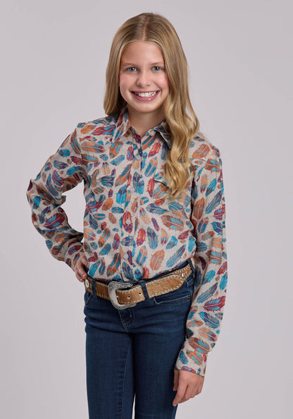 Roper Girls Roper Feathers Printed Western Blouse