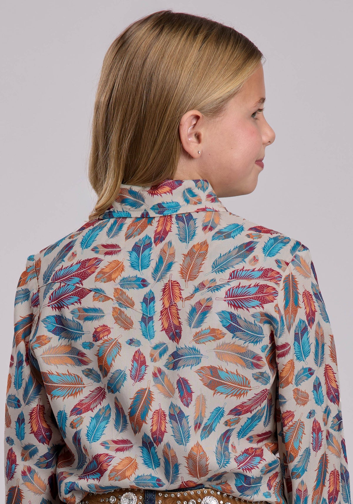 Roper Girls Roper Feathers Printed Western Blouse