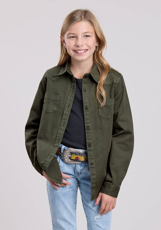 Roper Girls Long Sleeve Button Pigment Dyed Ls Western Blouse Western Shirt