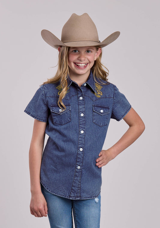 Roper Girls Roper Blue Denim Western Blouse