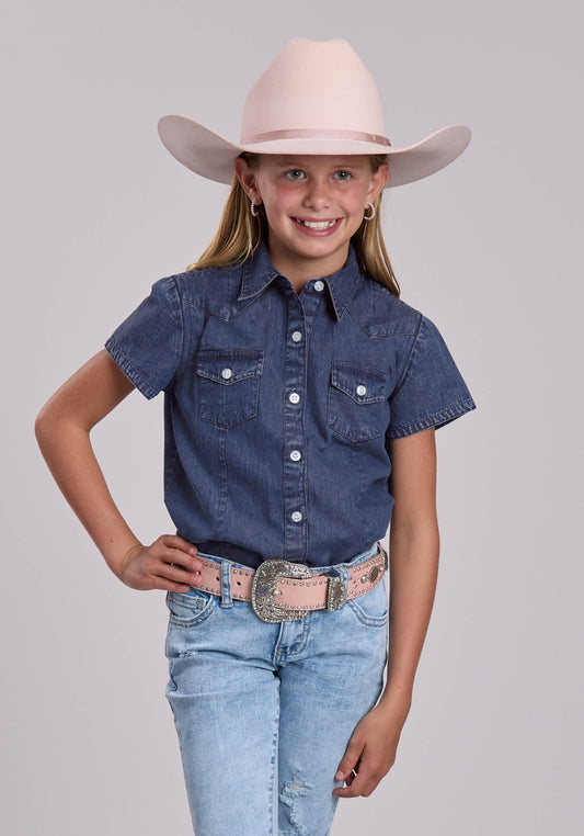 Roper Girls Roper Dark Blue Denim Western Blouse