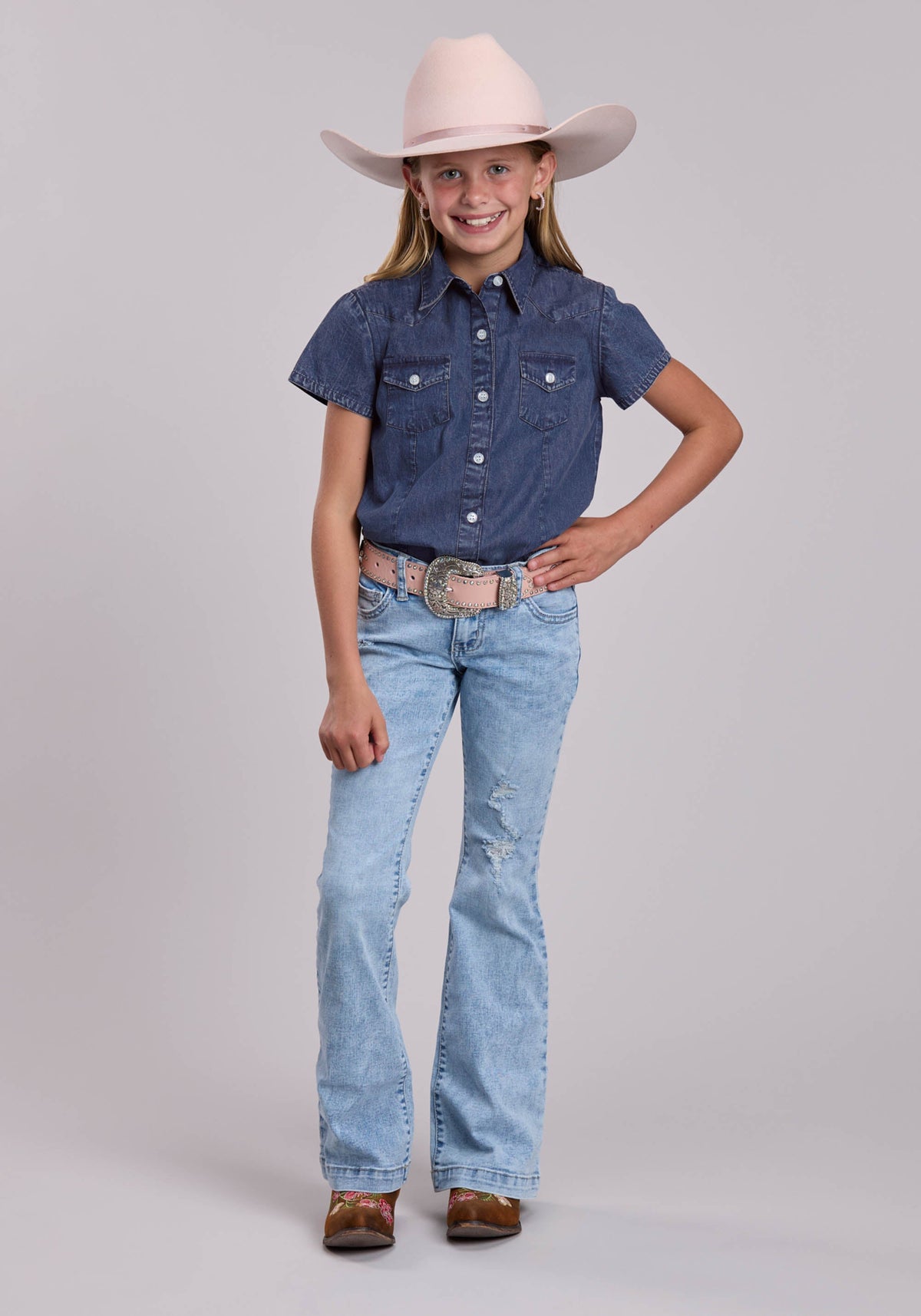 Roper Girls Roper Dark Blue Denim Western Blouse