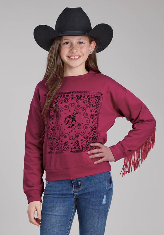 Roper Girls Cotton Fleece Sweatshirt Long Sleeve Pullover Western Shirt