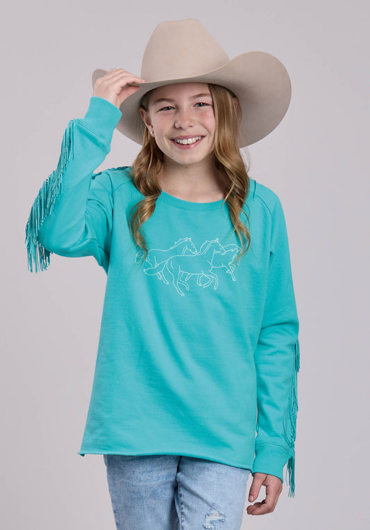 Roper Girls Long Sleeve Pullover Cotton Fleece Sweatshirt Western Shirt
