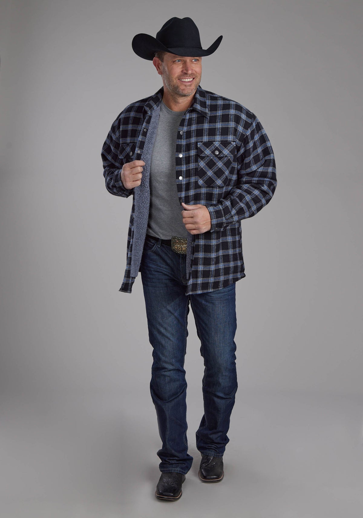 Roper Mens Sherpa Lined Flannel Shirt Snap Jacket
