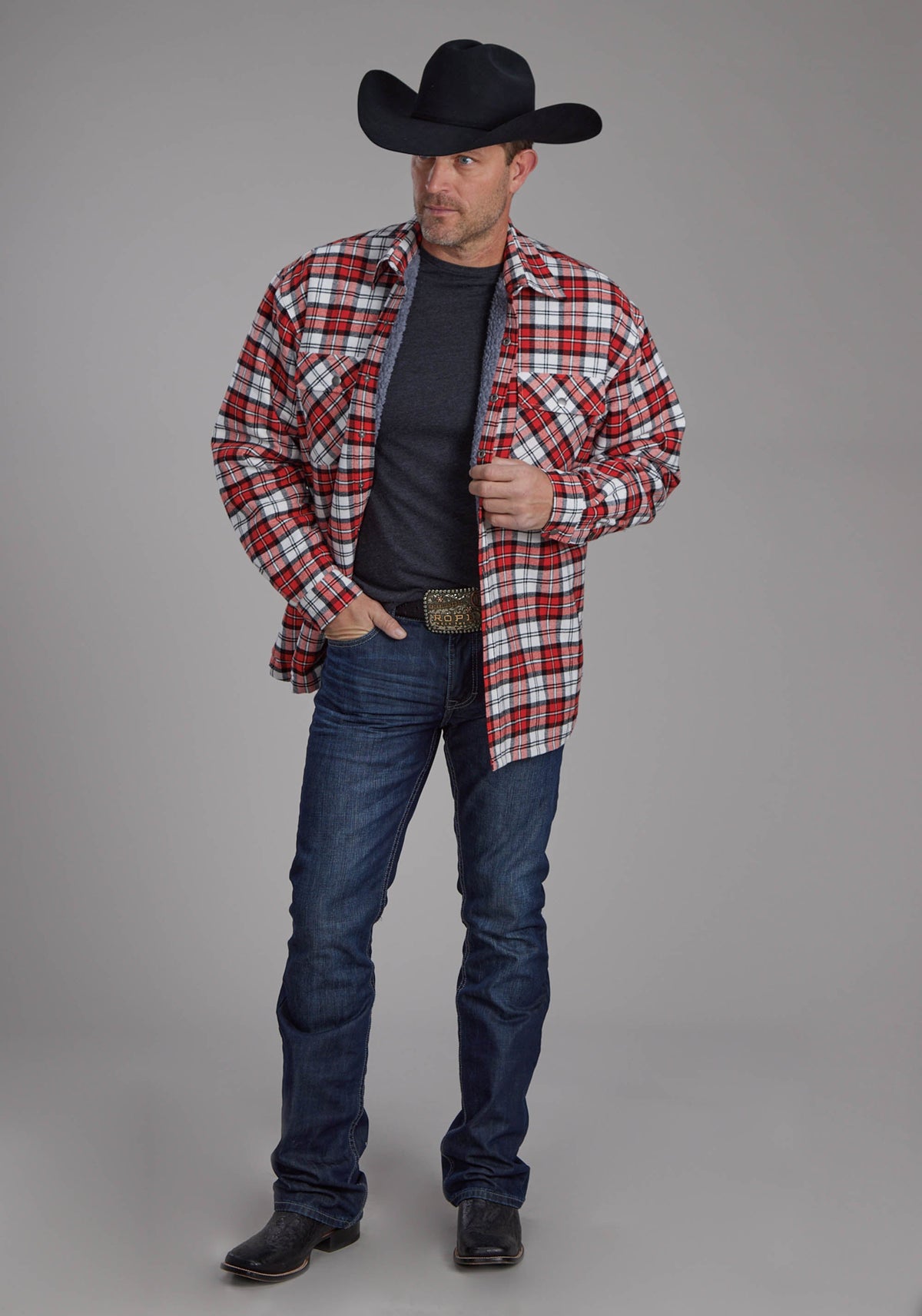 Roper Mens Sherpa Lined Flannel Shirt Snap Jacket