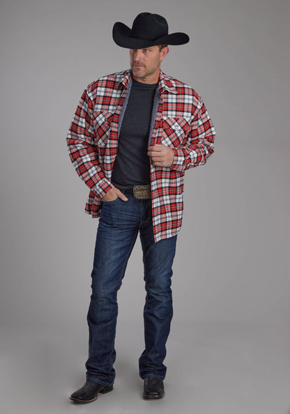 Roper Mens Sherpa Lined Flannel Shirt Snap Jacket