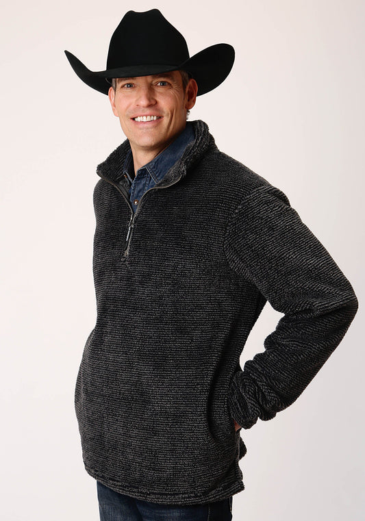 Roper Mens Gray Melange Fleece  3/4 Zip Pullover