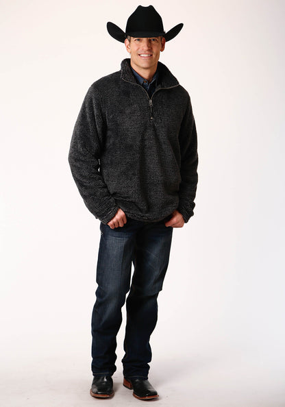 Roper Mens Gray Melange Fleece  3/4 Zip Pullover