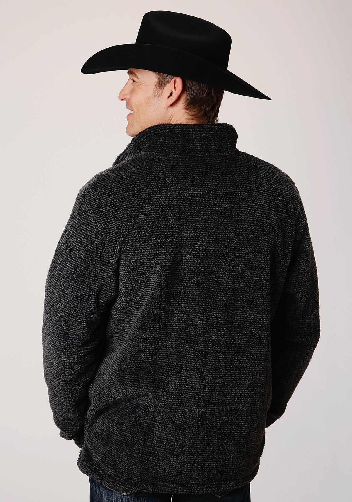 Roper Mens Gray Melange Fleece  3/4 Zip Pullover