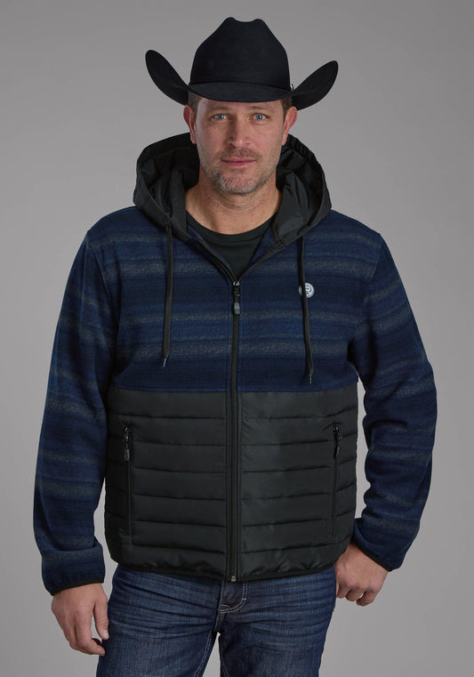 Roper Mens Blue Gray Print Fleece Nylon Combo Zipper Jacket