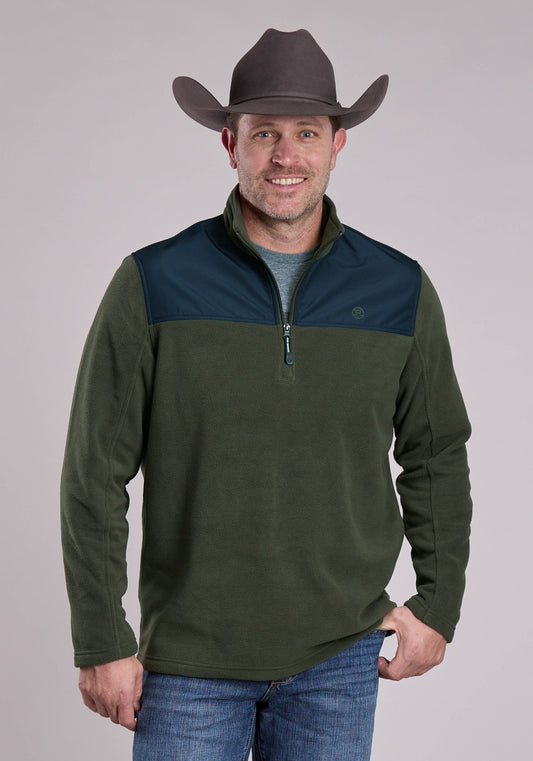 Roper Mens Jacket Zipper Solid Olive Micro Fleece Western Jacket