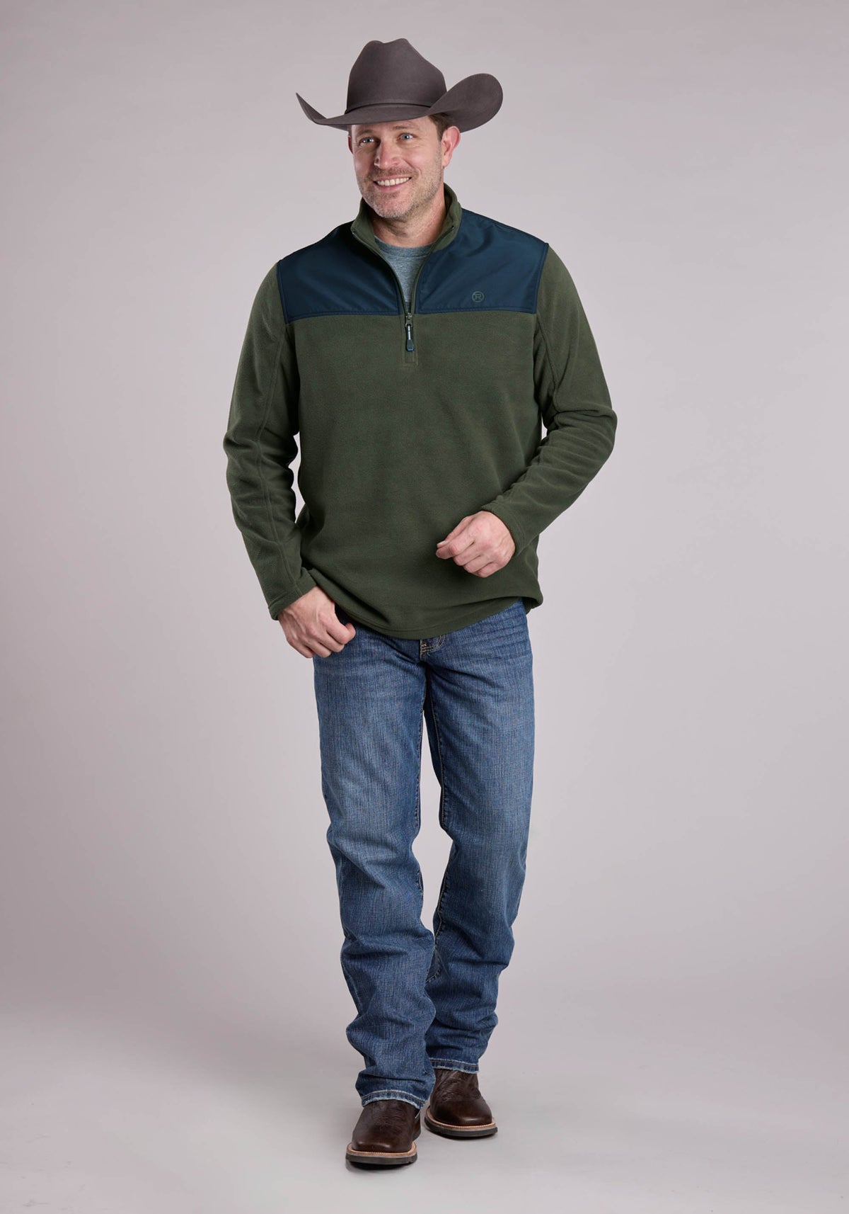 Roper Mens Jacket Zipper Solid Olive Micro Fleece Western Jacket