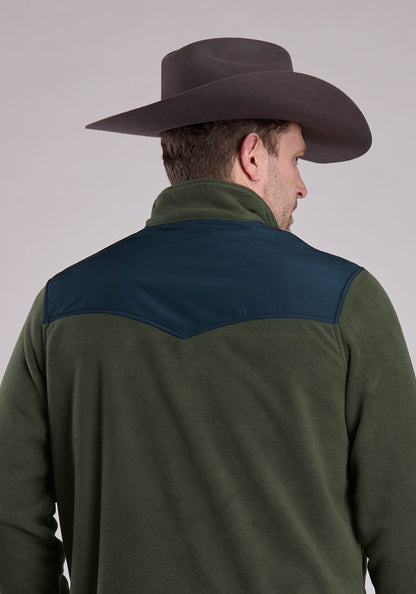 Roper Mens Jacket Zipper Solid Olive Micro Fleece Western Jacket