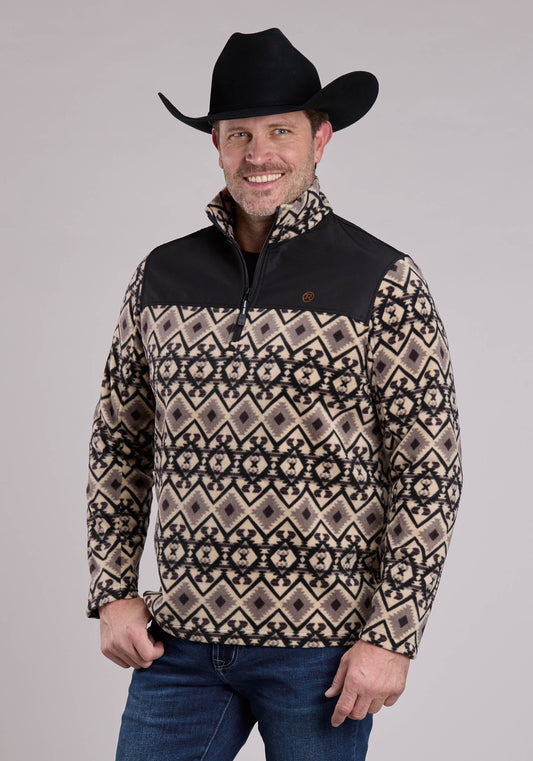 Roper Mens Jacket Zipper Br Black Aztec Print Micro Fleece Western Jacket