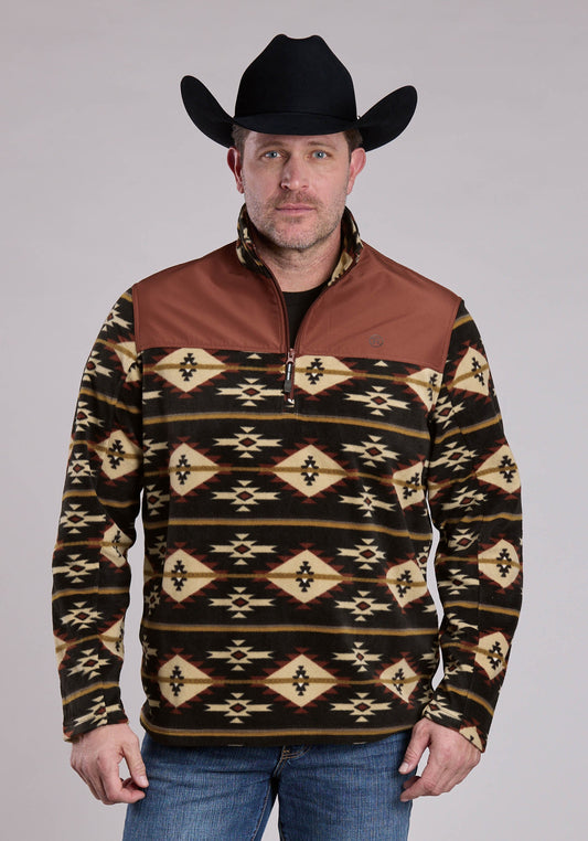 Roper Mens Jacket Zipper Black Go Rt Aztec Print Micro Fleece Western Jacket
