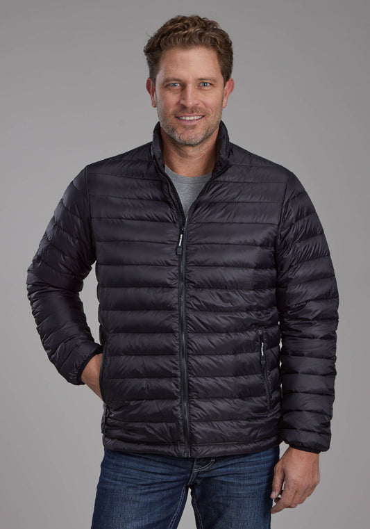 Roper Mens Black Nylon Down Proof Coated Zipper Jacket