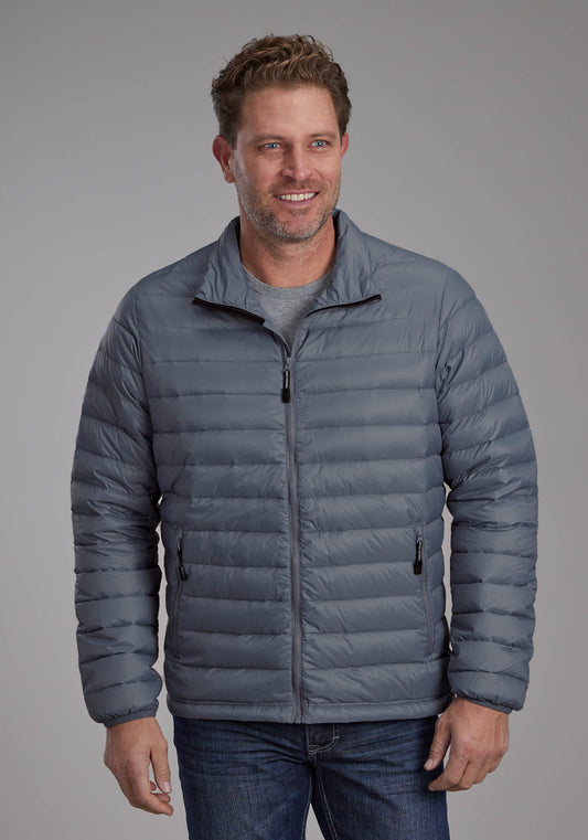 Roper Mens Silver Blue Down Proof Coated Zipper Jacket