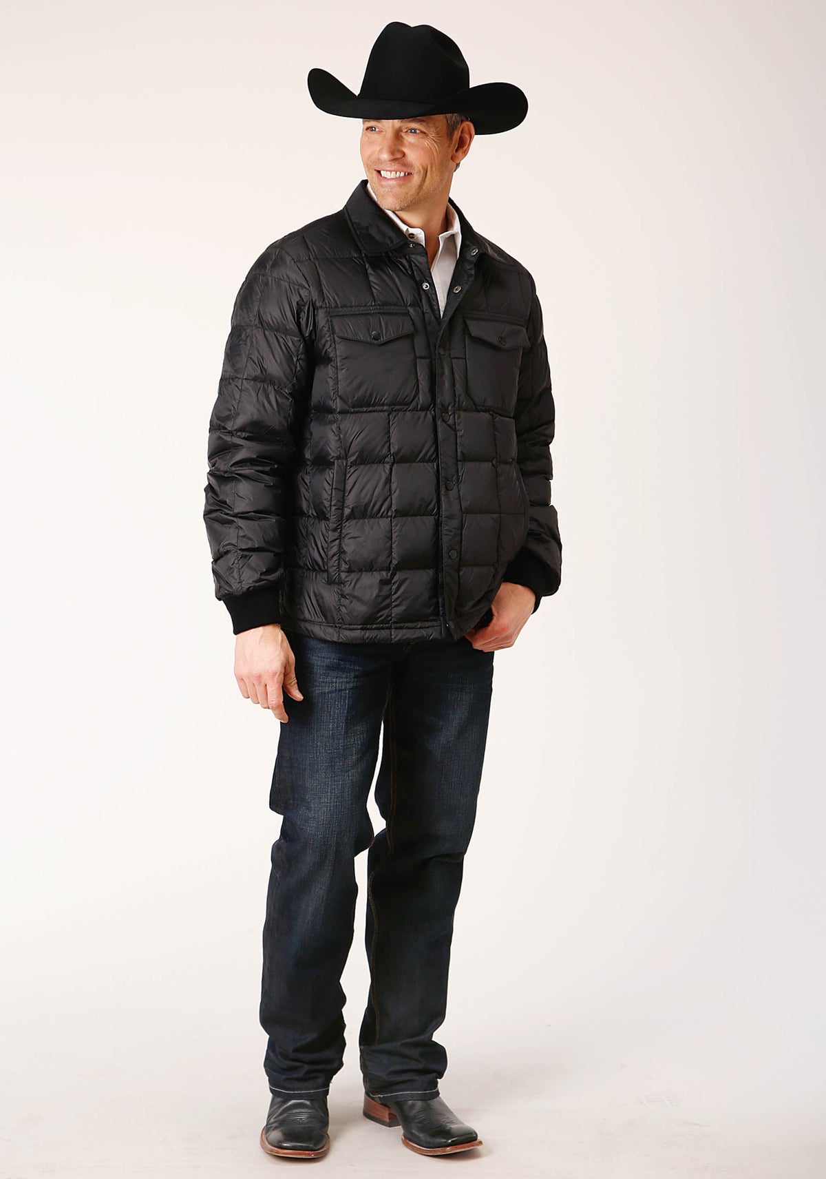 Roper Mens Black Nylon Down Proof Coated Jacket