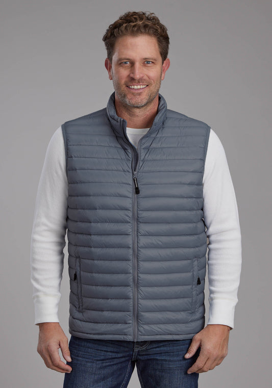 Roper Mens Silver Blue Down Proof Coated Zipper Vest