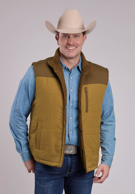 Roper Mens Vest Zipper Poly Faux Sherpa Reversible Western Vest