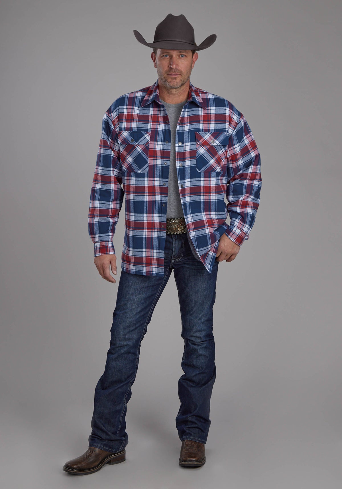 Roper Mens Sherpa Lined Flannel Shirt Button Jacket