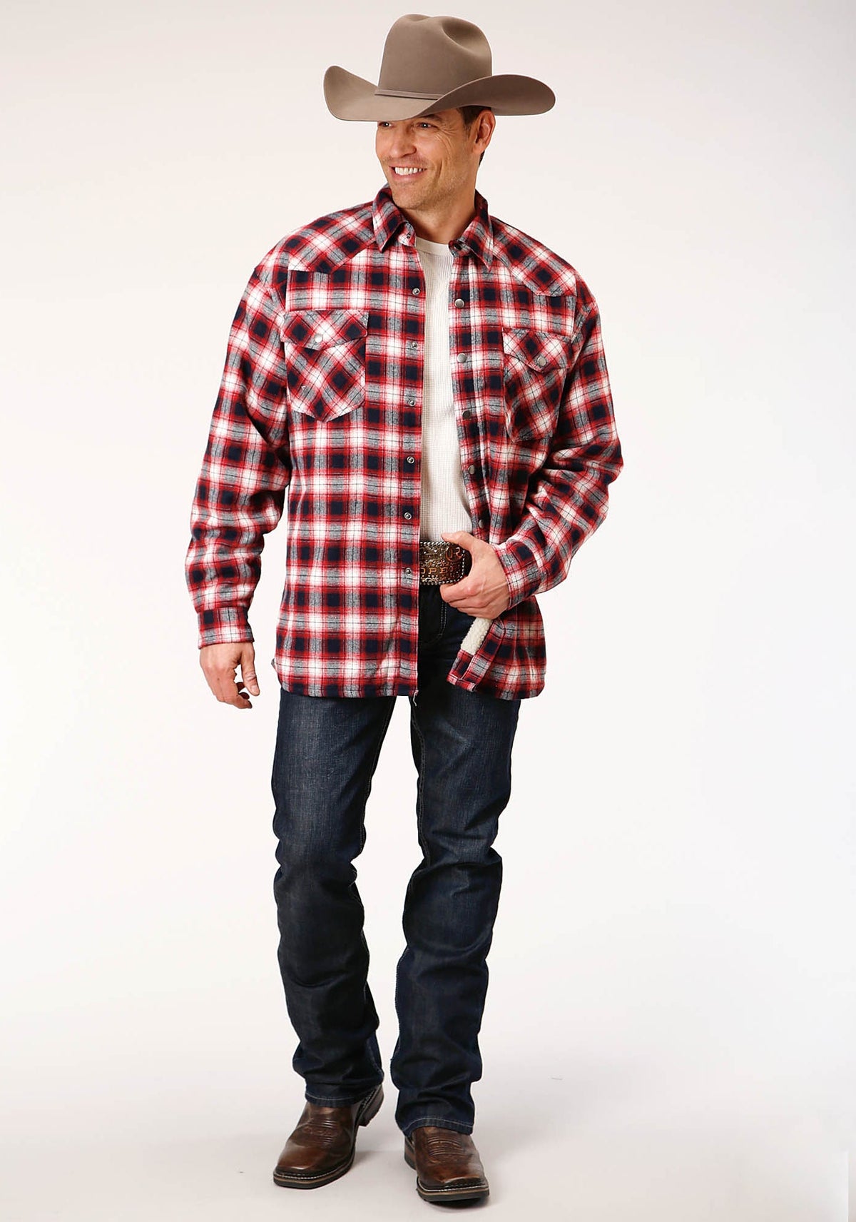 Roper Mens Long Sleeve Tall Fit Snap Sherpa Lined Flannel Shirt Jacket