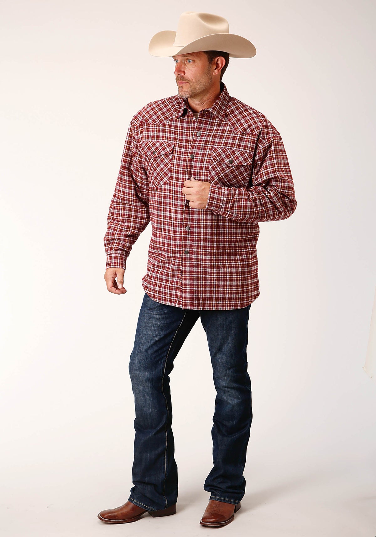Roper Mens Long Sleeve Tall Fit Snap Sherpa Lined Flannel Shirt Jacket