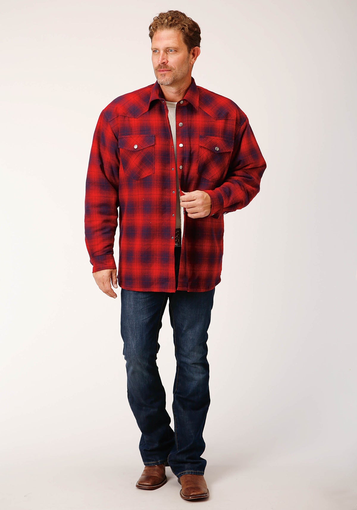 Roper Mens Long Sleeve Tall Fit Snap Sherpa Lined Flannel Shirt Jacket