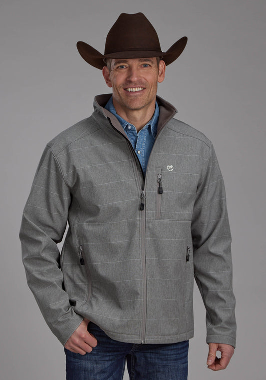 Roper Mens Taupe Stripe With Dark Taupe Fleece Zipper Jacket