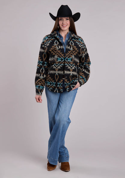 Roper Womens Roper Woven Aztec Black Turquoise  Brown Shirt Jacket