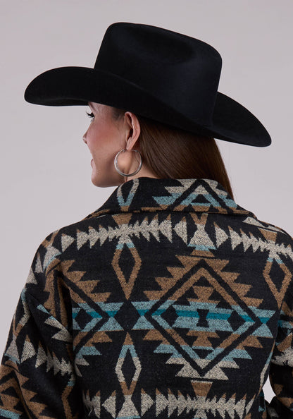 Roper Womens Roper Woven Aztec Black Turquoise  Brown Shirt Jacket