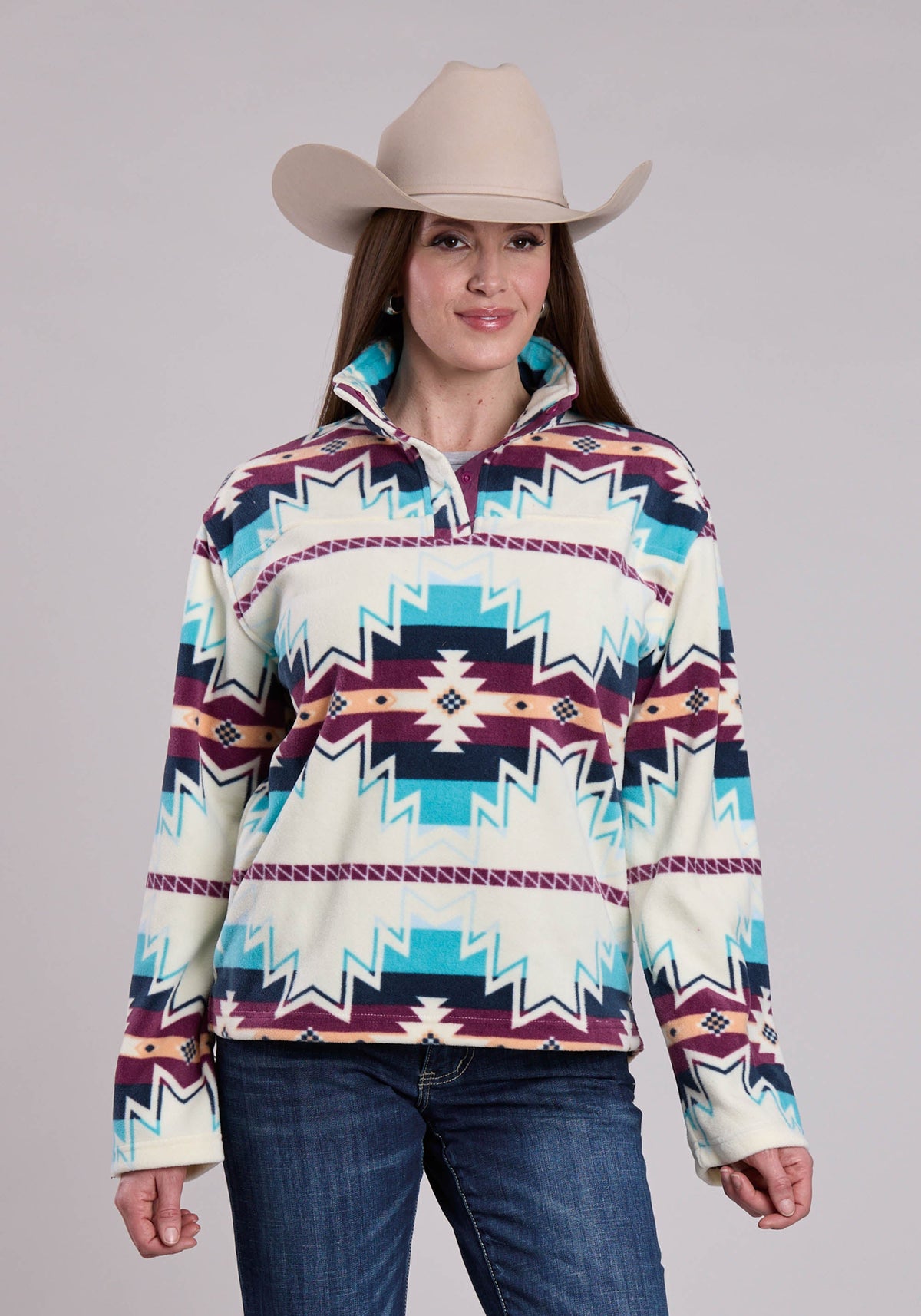 Roper Womens Jacket Snap Large Aztec Print Fleece Pullover Western Jacket
